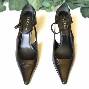 Escada Black Leather Pointed Toe Heels